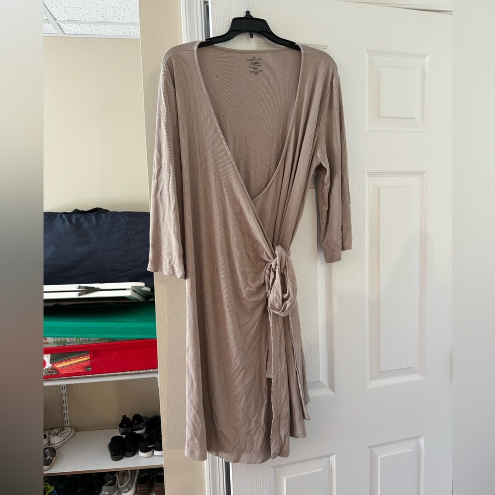 Taupe Ribbed Bamboo Knit Maternity Robe